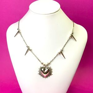 NWT Sacred Shining Heart Necklace Silver Beaded Chain Grunge Spikes  Handmade